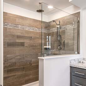 large walk-in shower in a new manufactured home